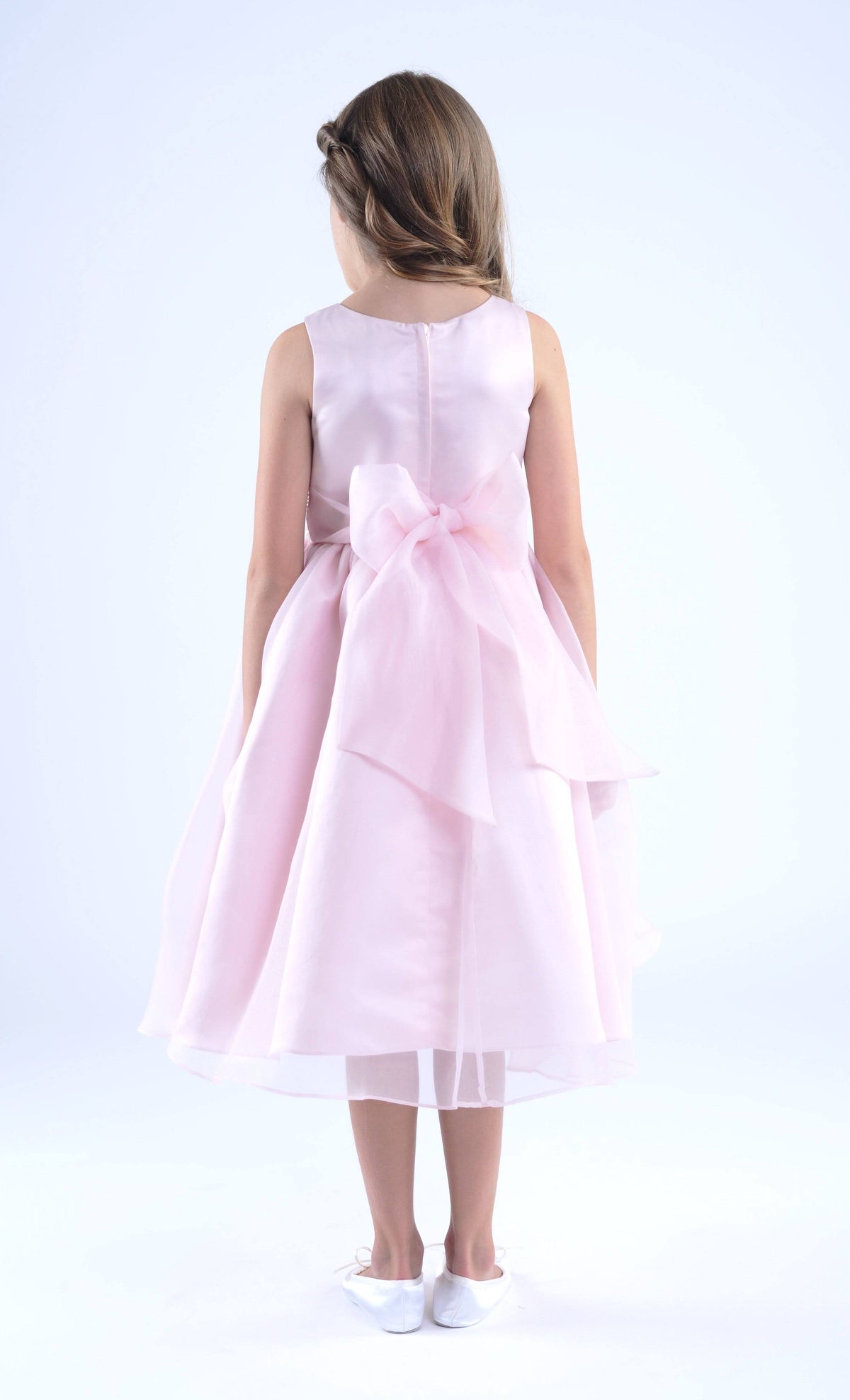 Champagne Beaded Sash Organza Dress K425