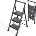 4 Step Ladder with Tool Platform, Anti-Slip, Foldable, Black O470
