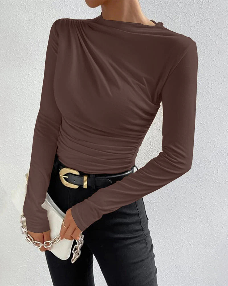 Slim Fit Ruched High-Neck T-Shirt Top V61120