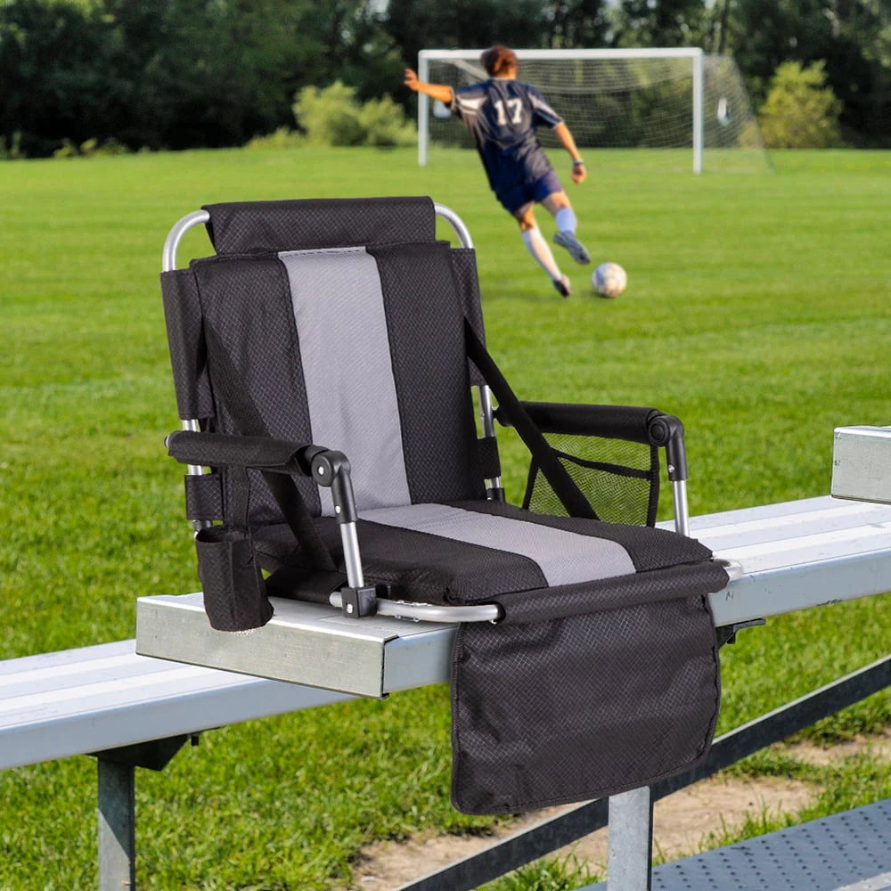 Folding Portable Stadium Seat Chair with Arm Rest, Black Grey Z4672
