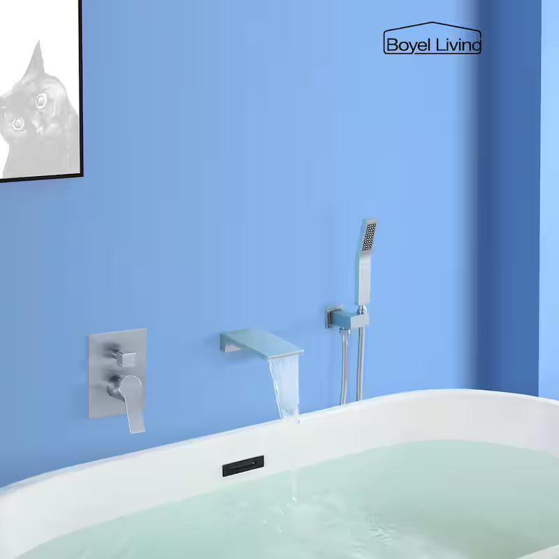 Wall Mount Roman Tub Faucet with Hand Shower Brushed Nickel C719068