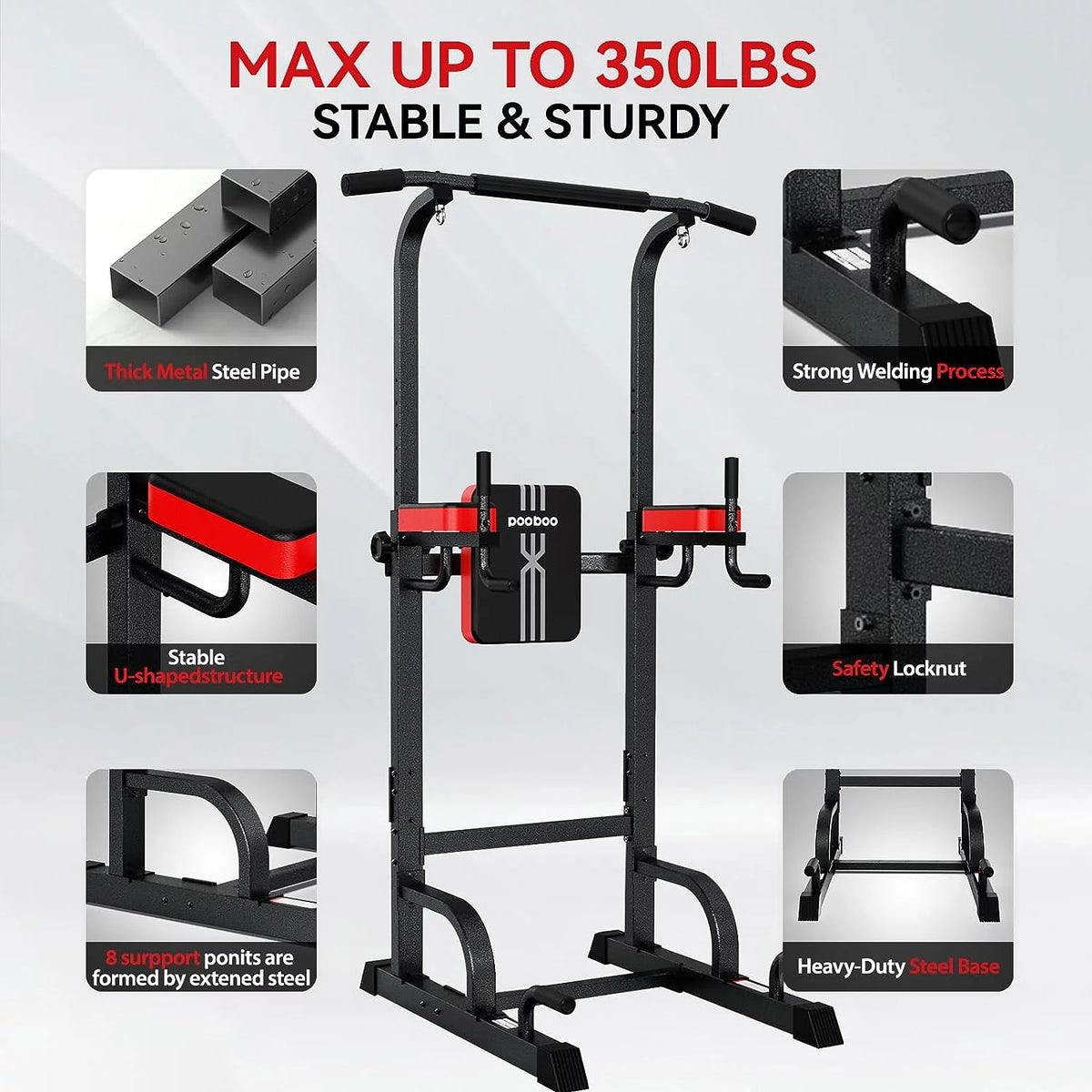 Multifunction Power Tower Dip Station Pull up Bar Power Rack 480lbs N637