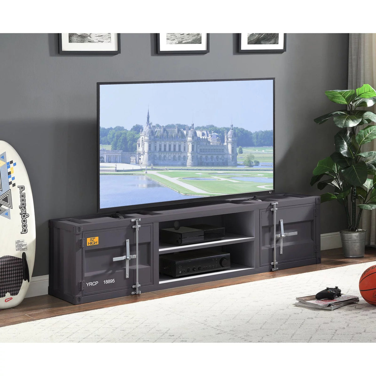 2-Door Metal Frame TV Stand with Shelves K5980