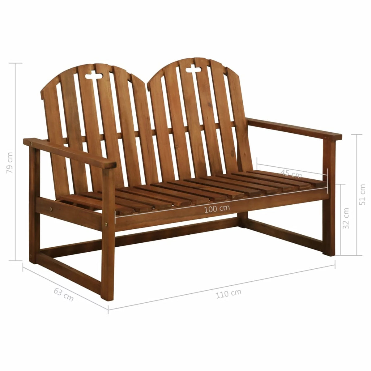 2-Seater Acacia Wood Garden Bench with Backrest and Armrest O214590
