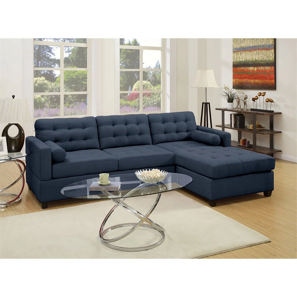 2 Piece Fabric Compact Sectional Sofa Set Dark Blue Y4535