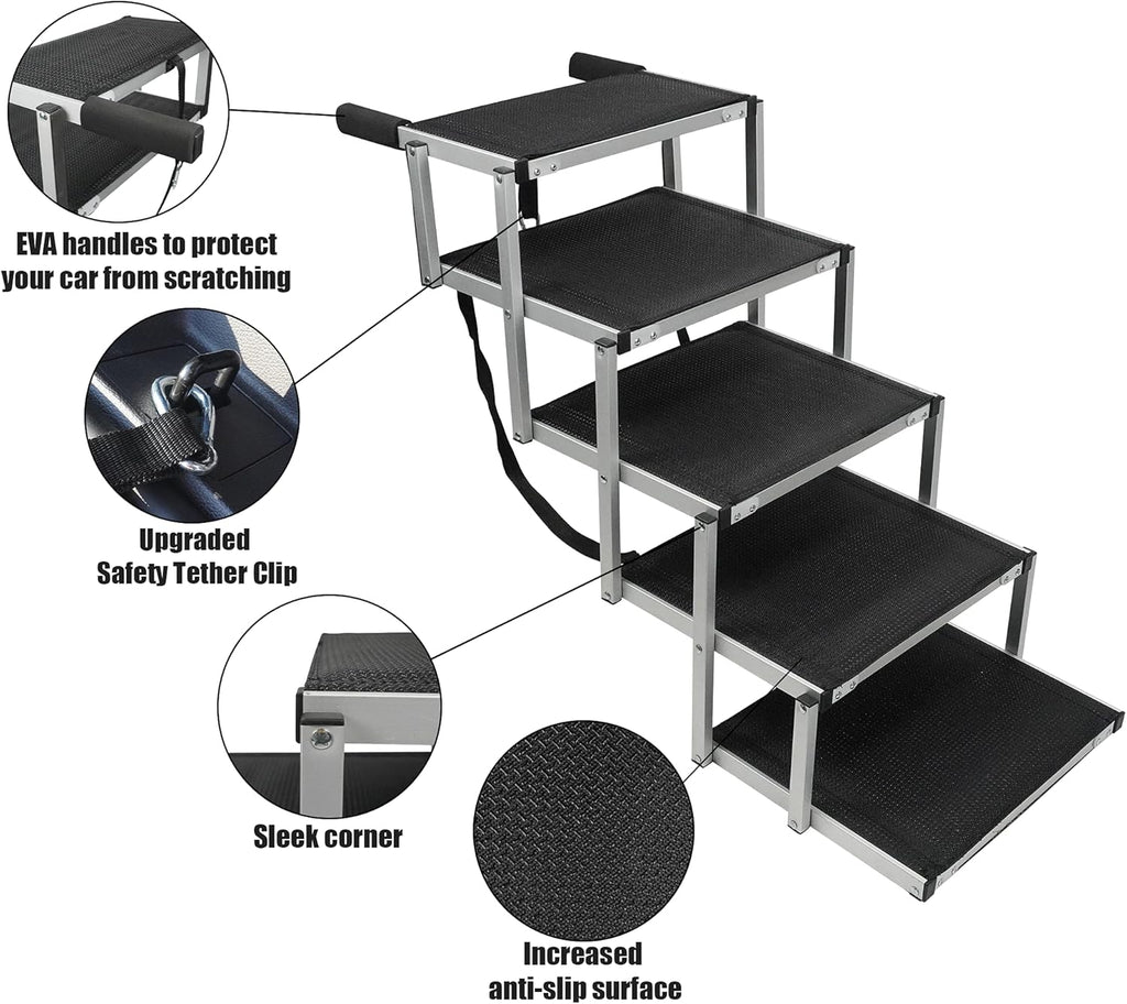 Lightweight Aluminum Foldable Dog Steps with Nonslip Surface D508739