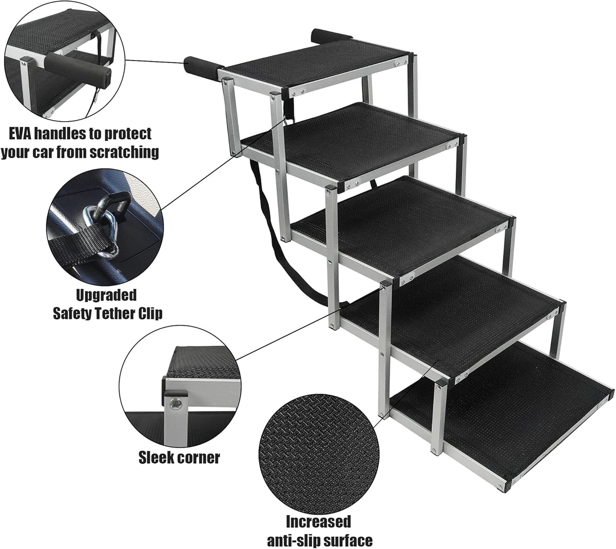Lightweight Aluminum Foldable Dog Steps with Nonslip Surface D508739
