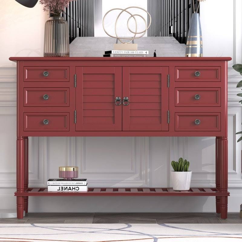 Red Console Table with 6 Drawers W37099