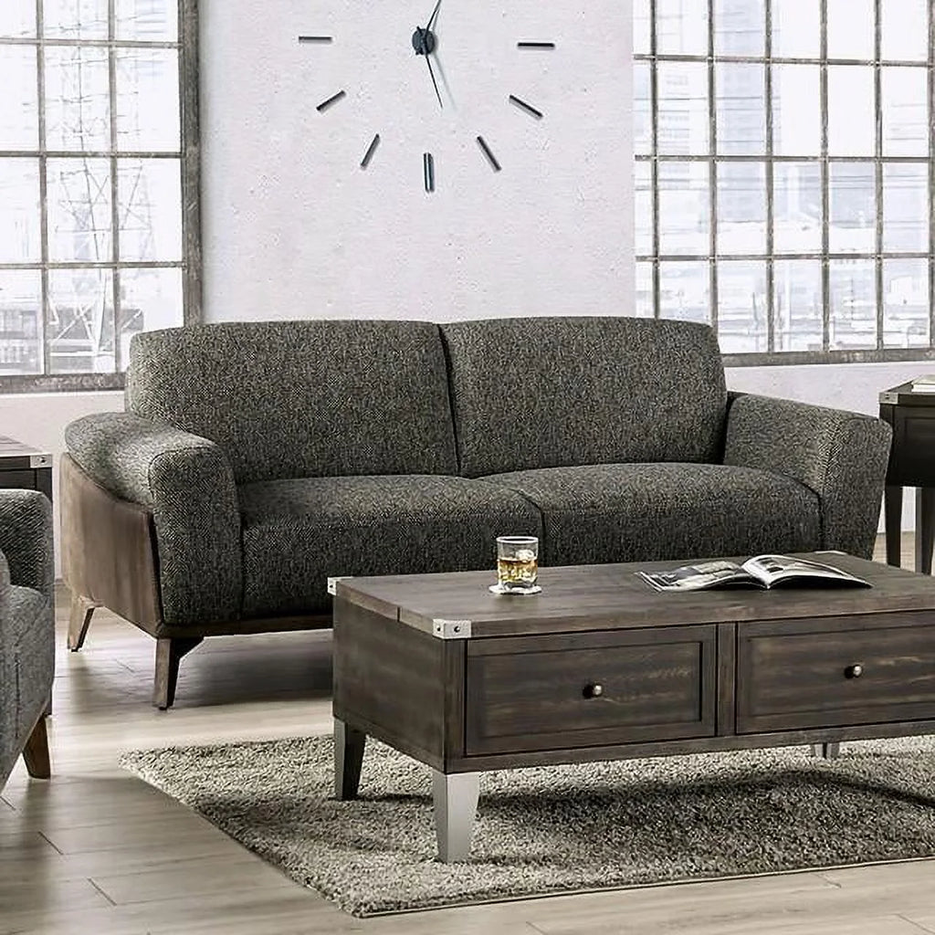Gray Fabric & Leatherette Sofa J6628