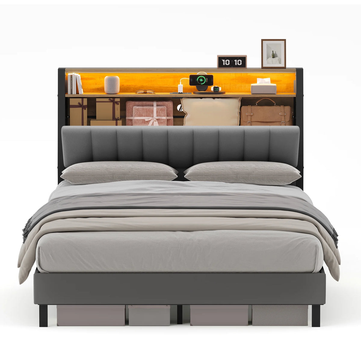 Full Size Bed Frame with Storage Headboard and Charging Station C132824