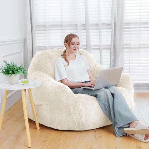 Oversized Beige Memory Foam Bean Bag Chair K477