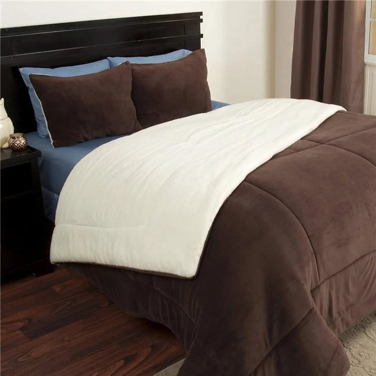 3 Piece Sherpa & Fleece Comforter Set Chocolate Full & Queen Size I79630