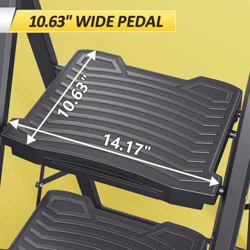 4 Step Ladder with Tool Platform, Anti-Slip, Foldable, Black O470