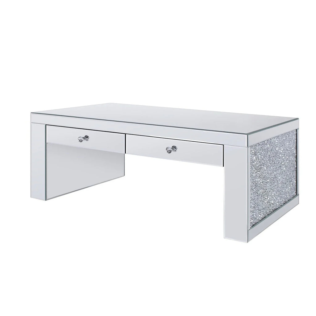 48" Silver Mirrored Coffee Table with Two Drawers B5609