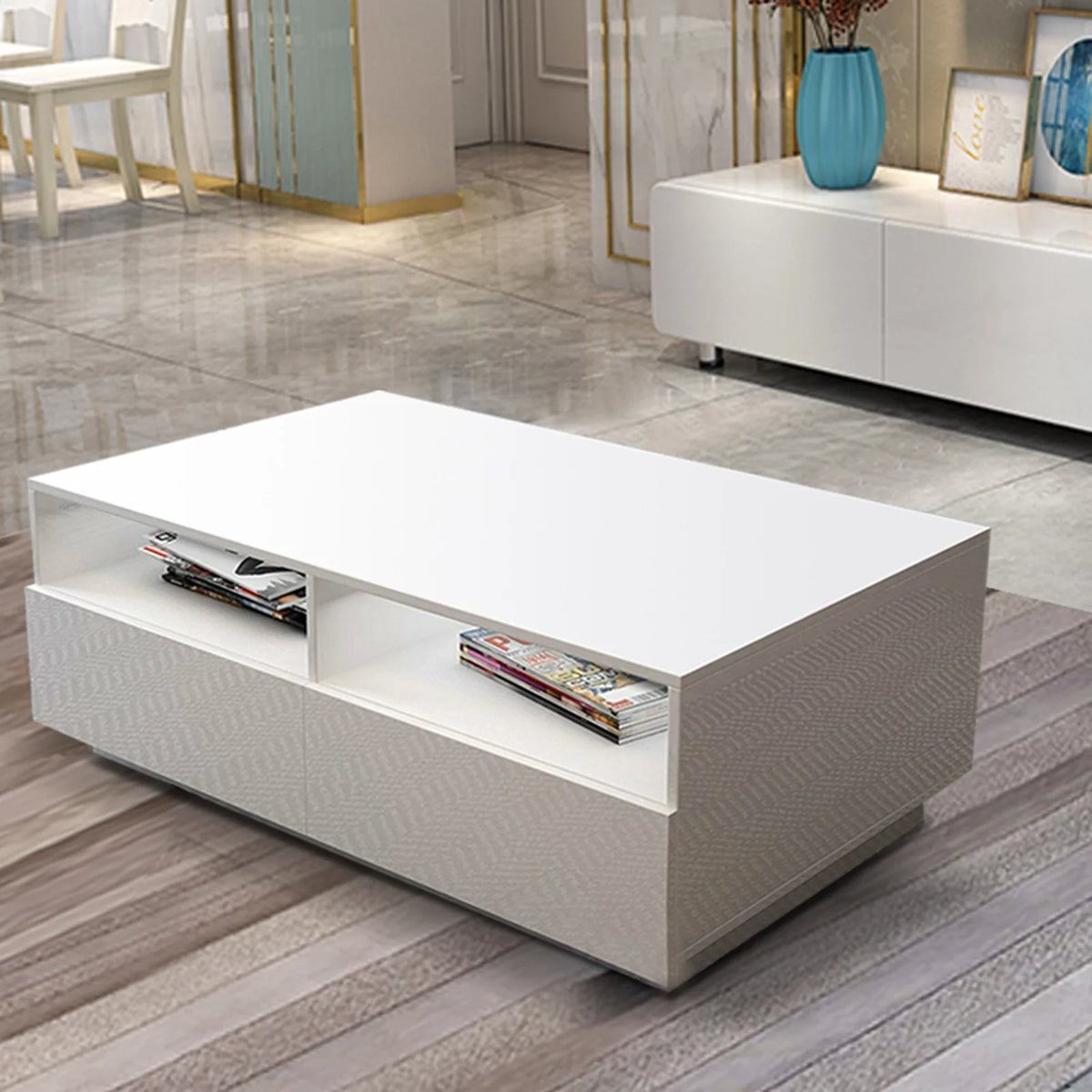 High Gloss Coffee Table with 4 Drawers and 2 Open Shelves N19838