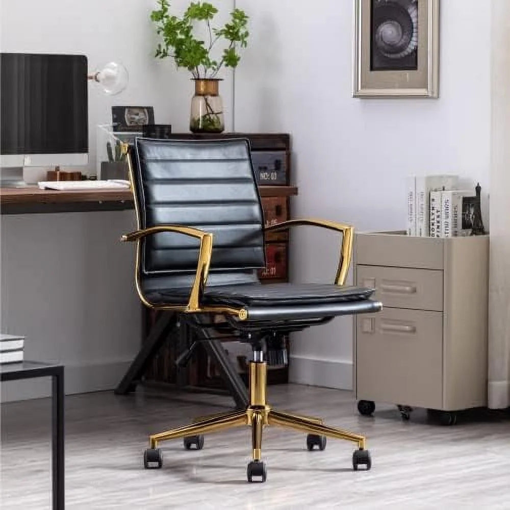 Beige Leather Office Chair with Wheels W8340