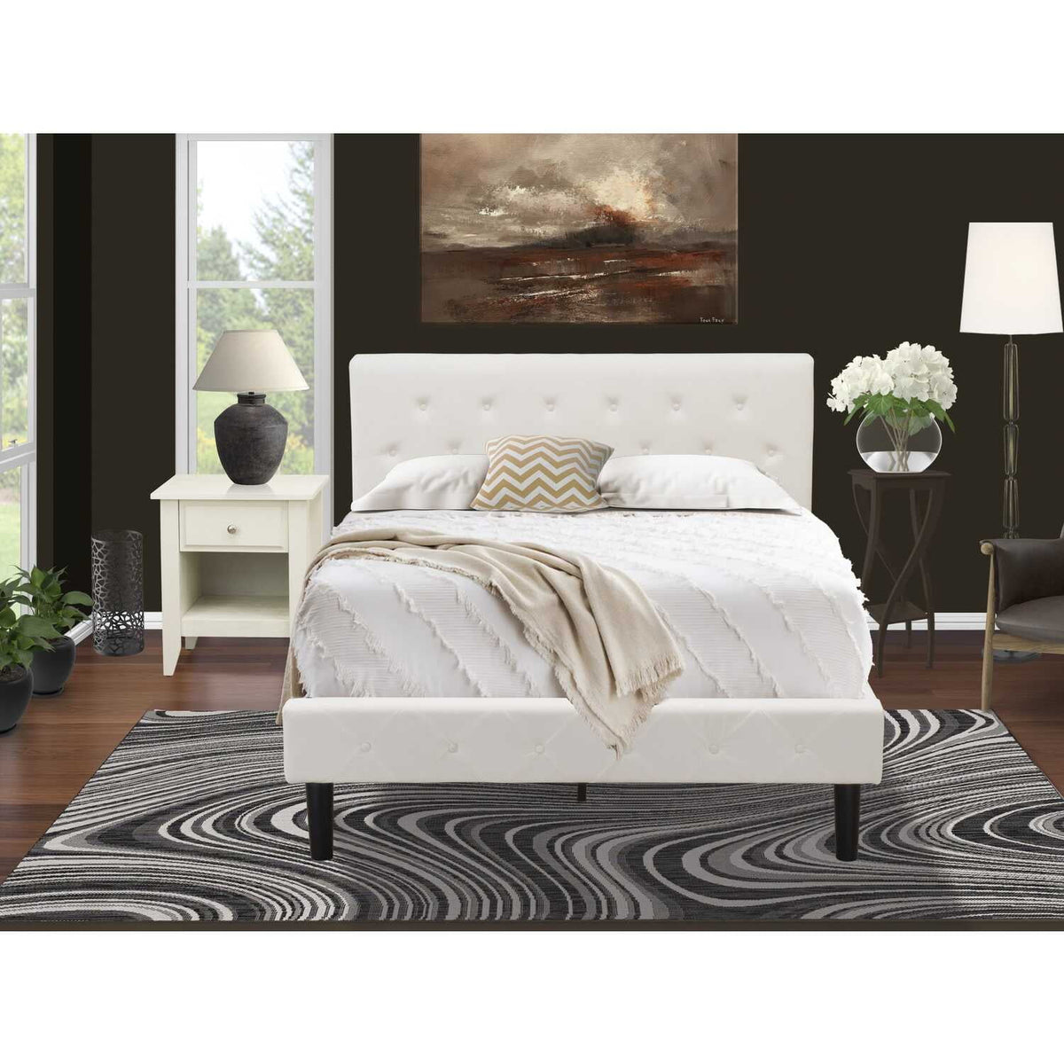 2 Pieces Wooden Full Bedroom Set in White/Butter Cream T537