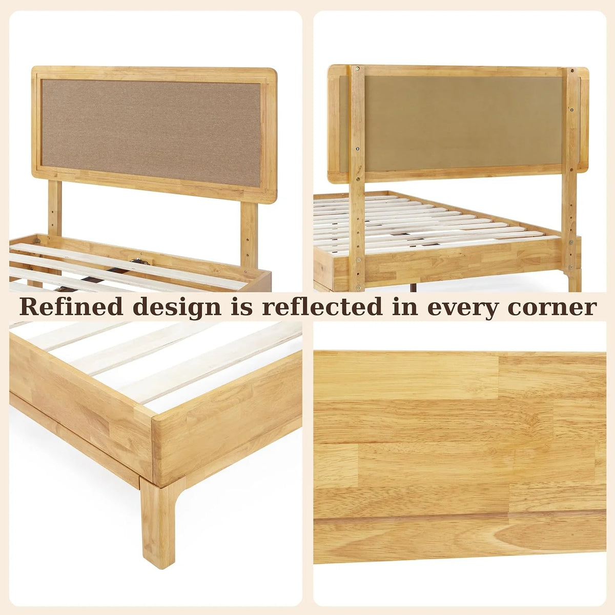 Twin Size Pine Wood Bed Frame with Adjustable Headboard V242