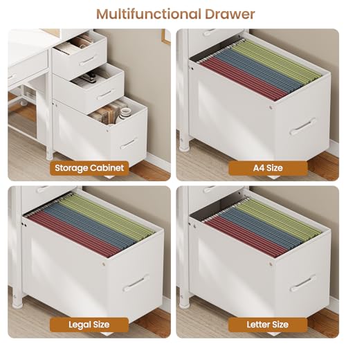 White Computer Desk with 5 Drawers and Bookshelf T11606