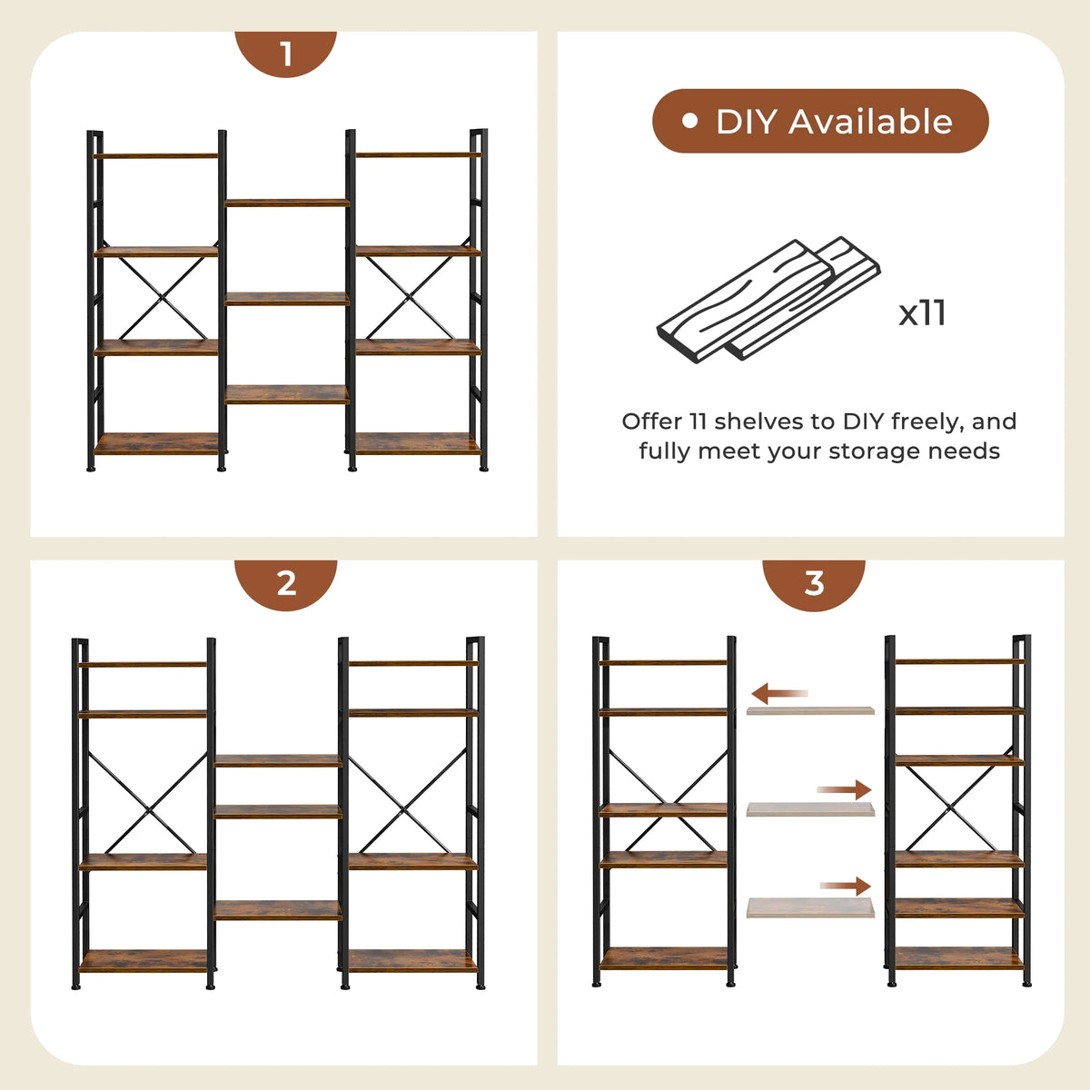 4 Tier Bookshelf with 11 Open Display Shelves I682819