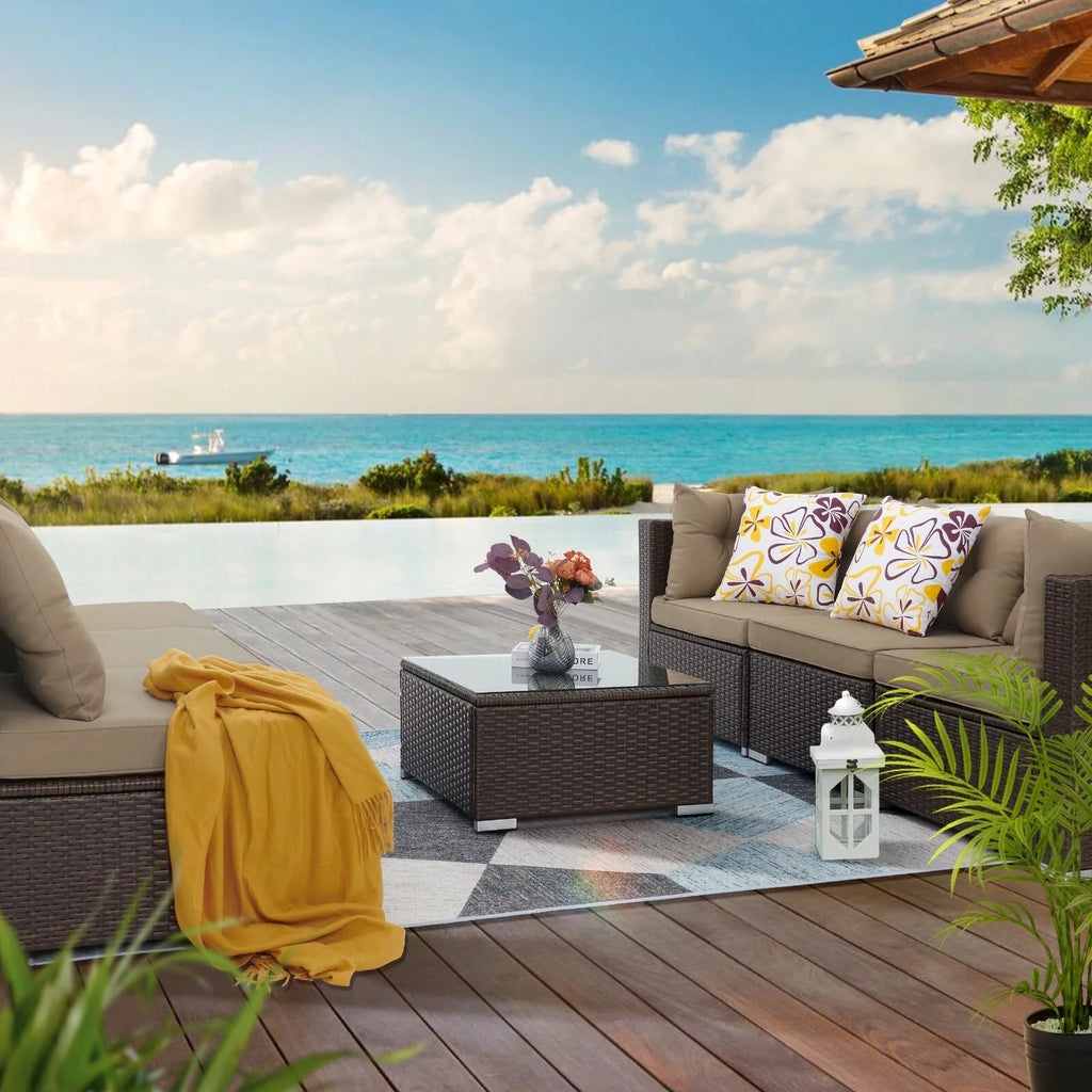 7-Piece Brown PE Rattan Patio Conversation Set D4832