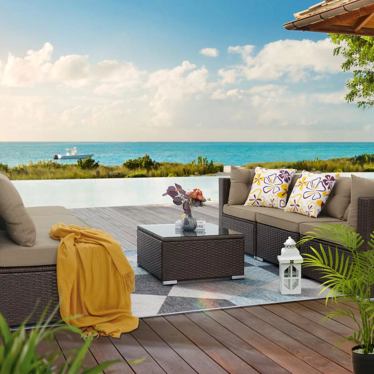 7-Piece Brown PE Rattan Patio Conversation Set D4832