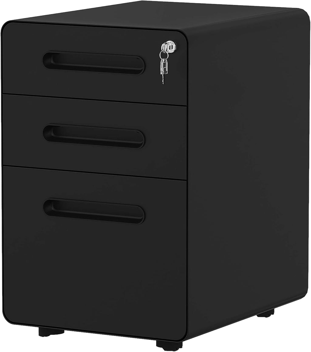 3 Drawer White Metal Rolling File Cabinet with Lock L943562