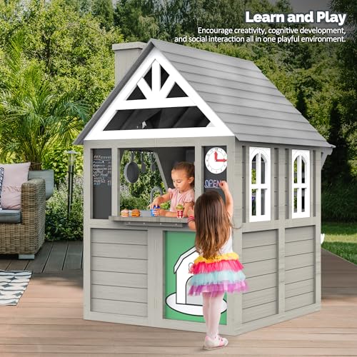 Kids Wooden Playhouse with Sink, Stove and Cookware D511
