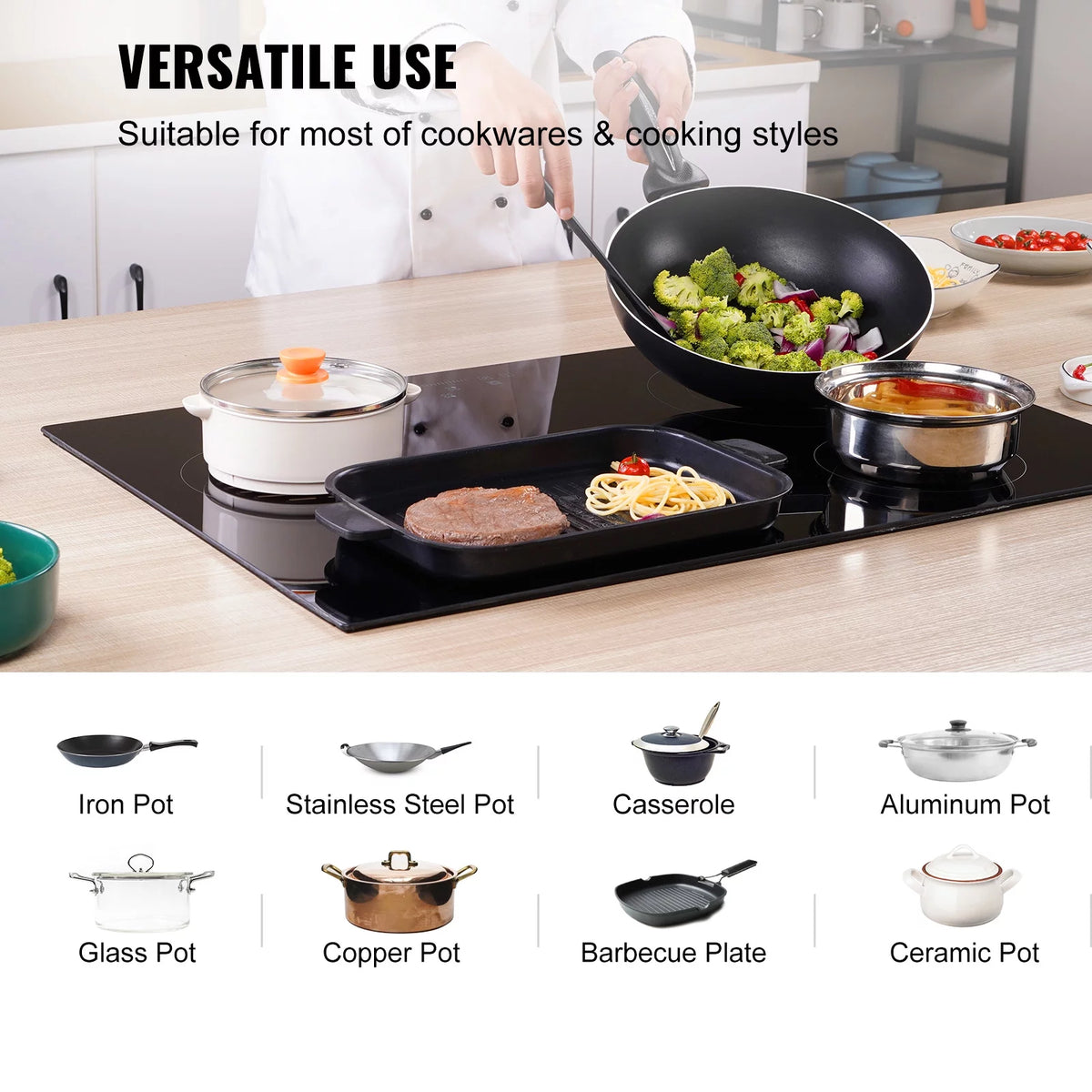 8600W Built-in Electric Ceramic Cooktop 5 Burners Q869015