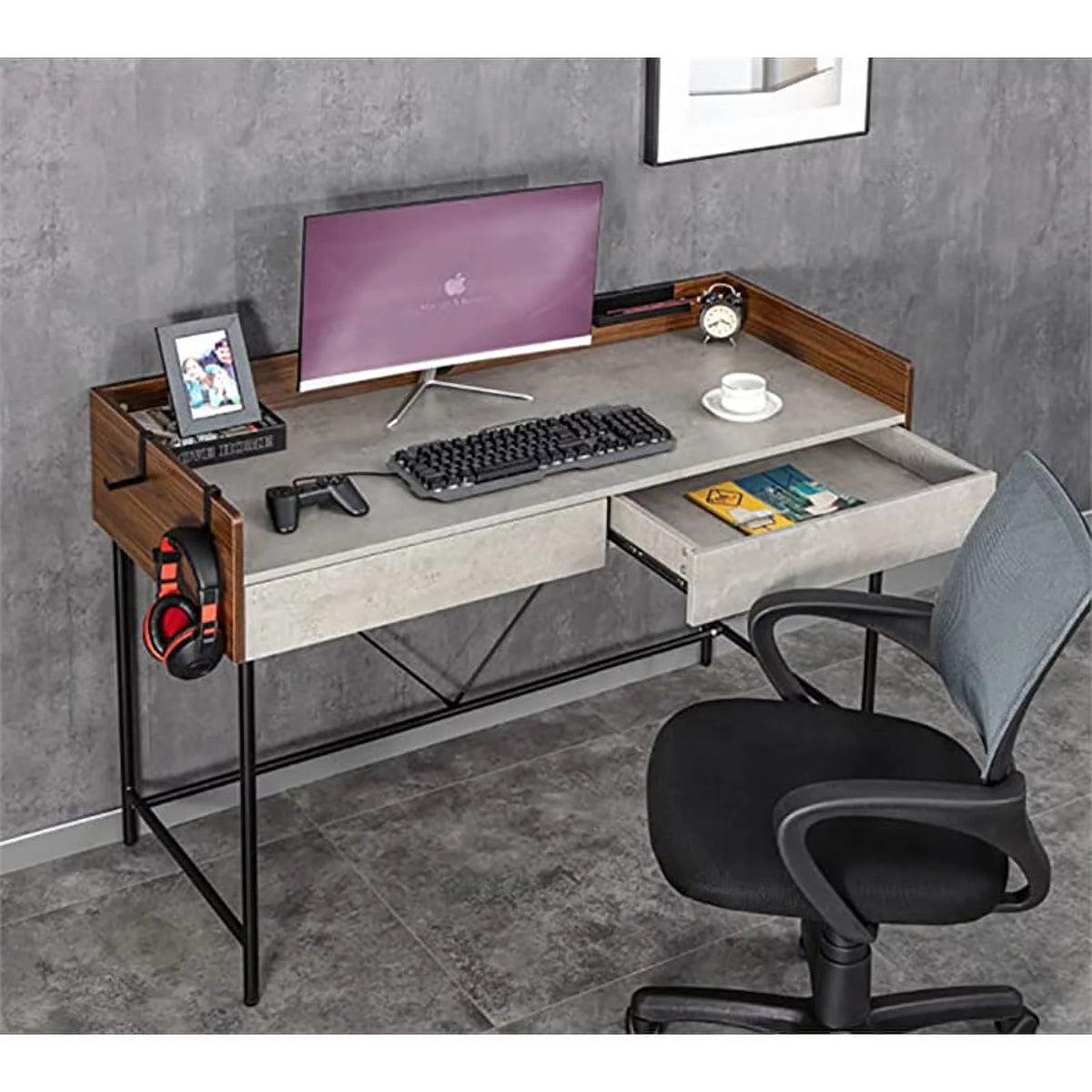 Walnut Cement Writing Desk with Drawers B6046