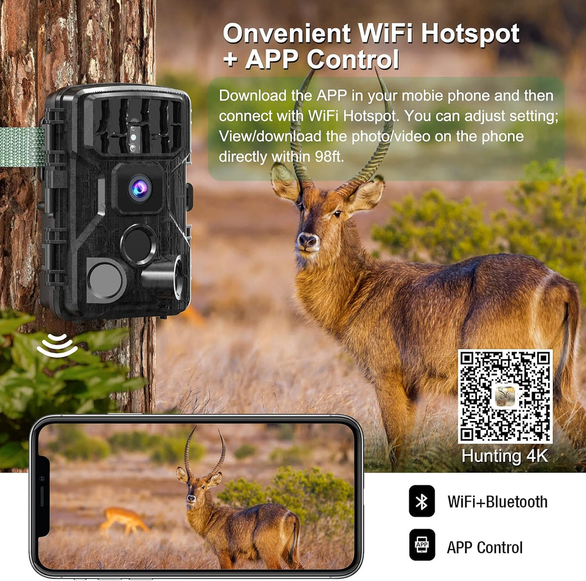 4K 30MP WiFi Bluetooth Trail Camera with Night Vision Motion Activated Waterproof K623