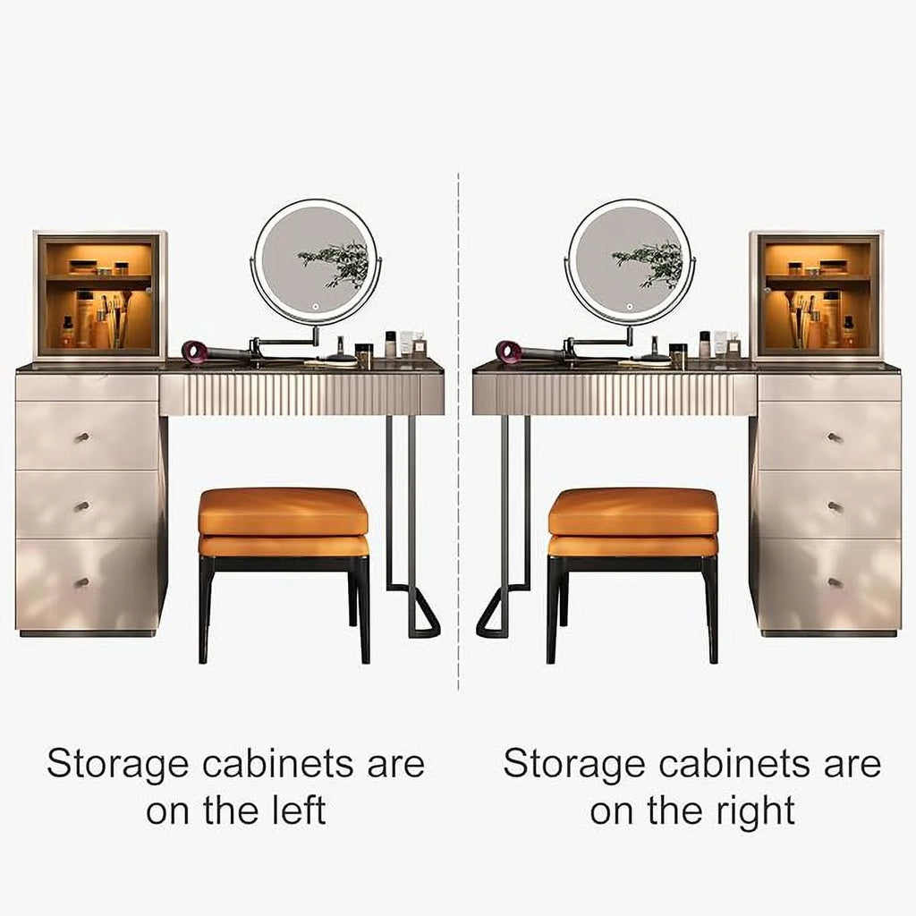 Gold Plated Stainless Steel 5 Drawers Makeup Vanity Table with Stool D87269