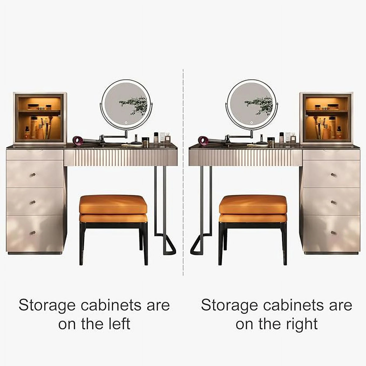 Gold Plated Stainless Steel 5 Drawers Makeup Vanity Table with Stool D87269