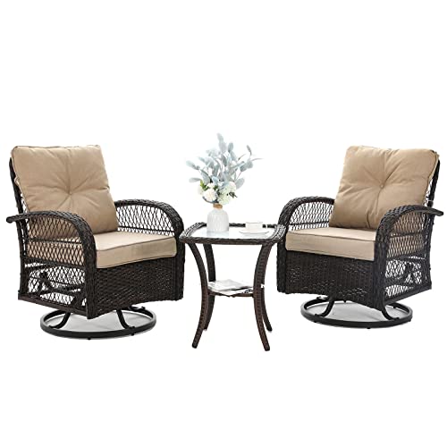 3 Pieces Wicker Patio Furniture Set with Swivel Glider Rocker and Table P798391