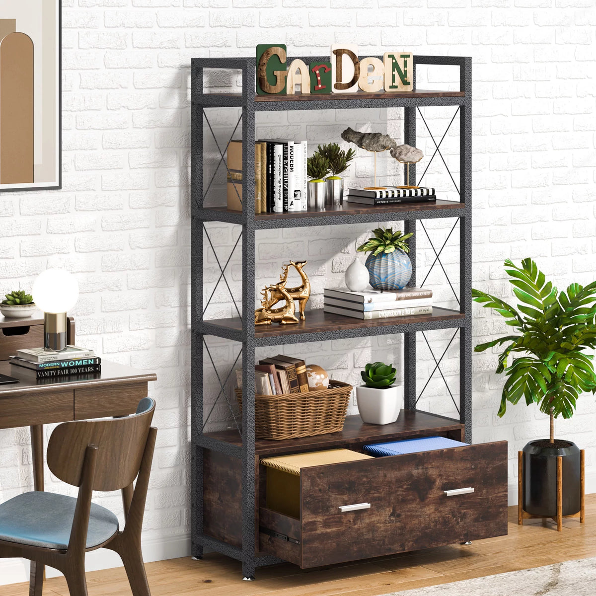 File Cabinet with Drawer and Open Storage Shelves W7782