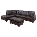L-Shape Faux Leather Sectional Sofa Set with Ottoman W58885