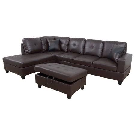 L-Shape Faux Leather Sectional Sofa Set with Ottoman W58885