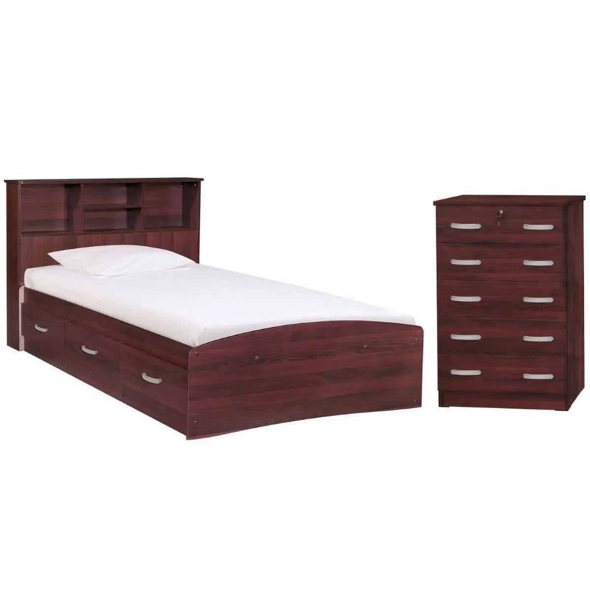 Twin Captains Bed & Dresser with Lock in Mahogany A103