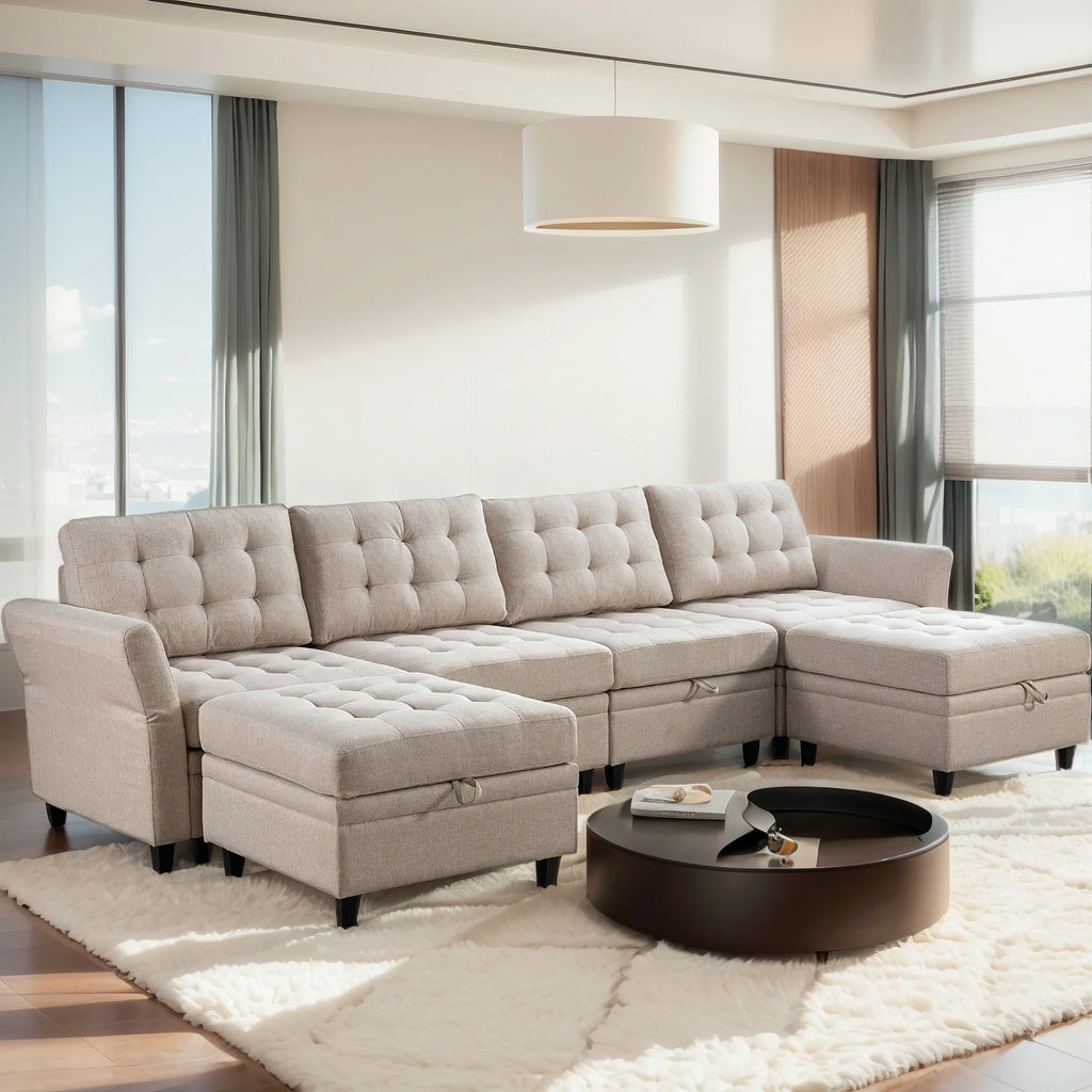 Dark Grey Convertible Sectional Sofa with Storage Ottomans M62808