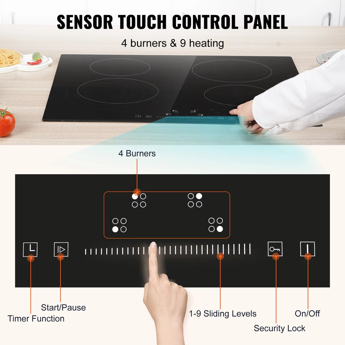 8600W Built-in Electric Ceramic Cooktop 5 Burners Q869015