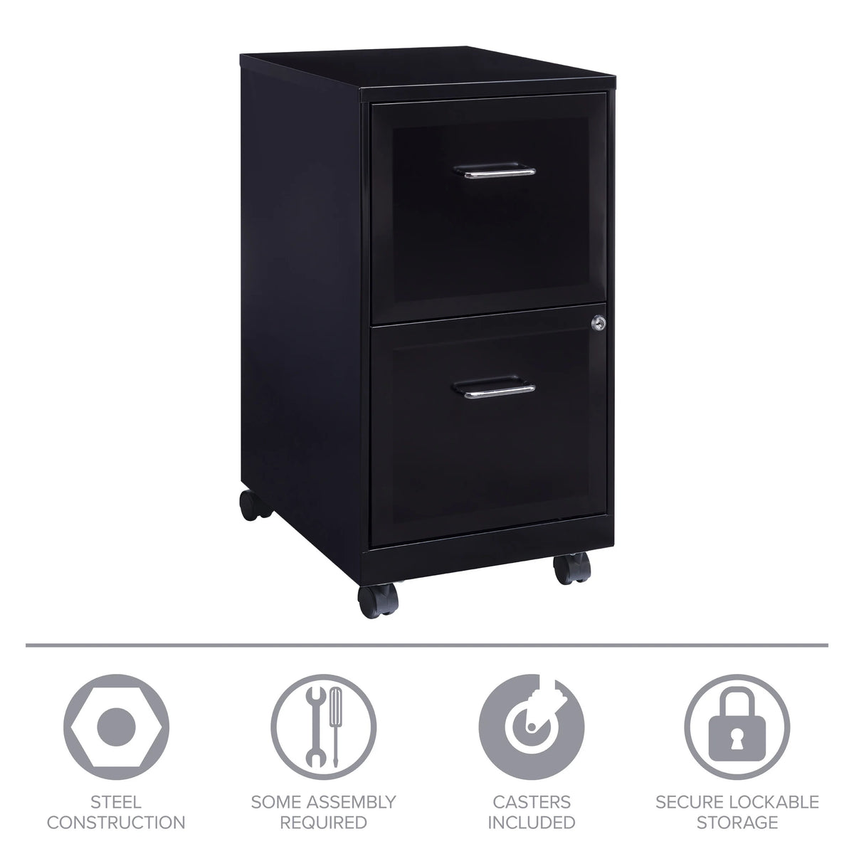 18" Deep 2 Drawer Mobile Vertical File Cabinet, Black L382