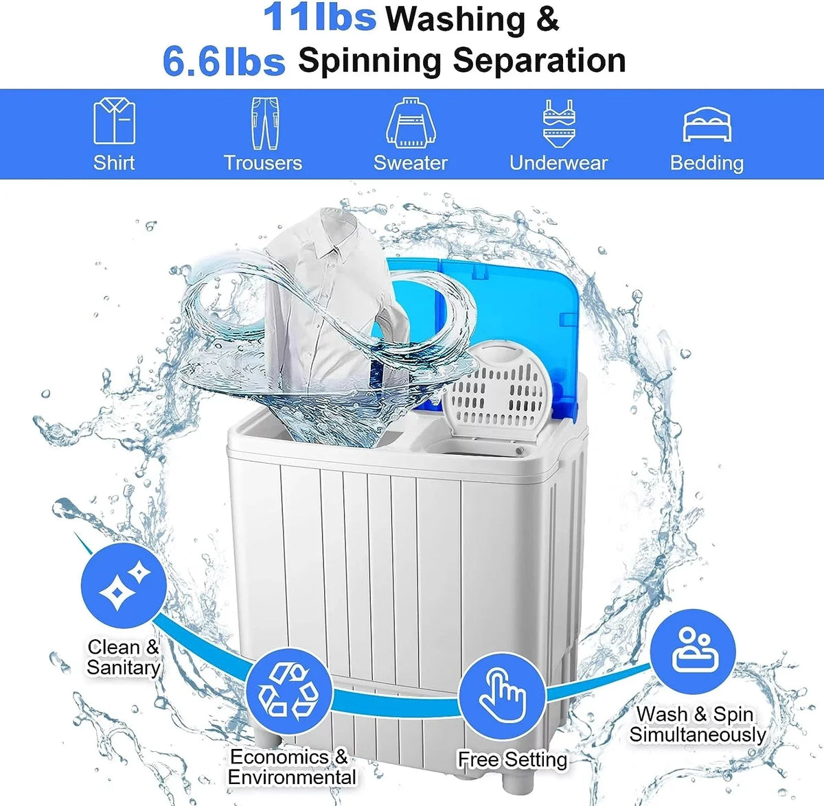 Portable 17.6lbs Twin Tub Washing Machine Y65721