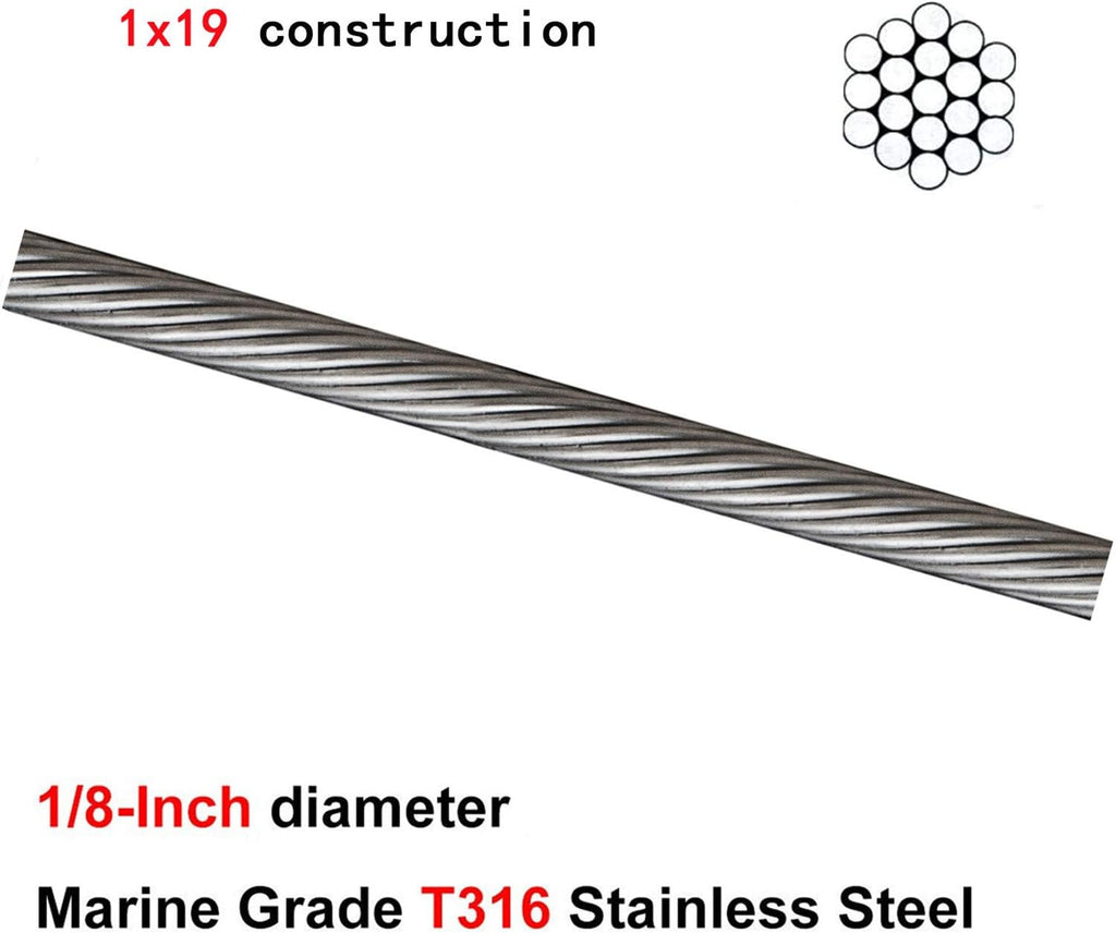 T316 Stainless Steel Wire Rope 1/8 1x19 Cable Railing F340