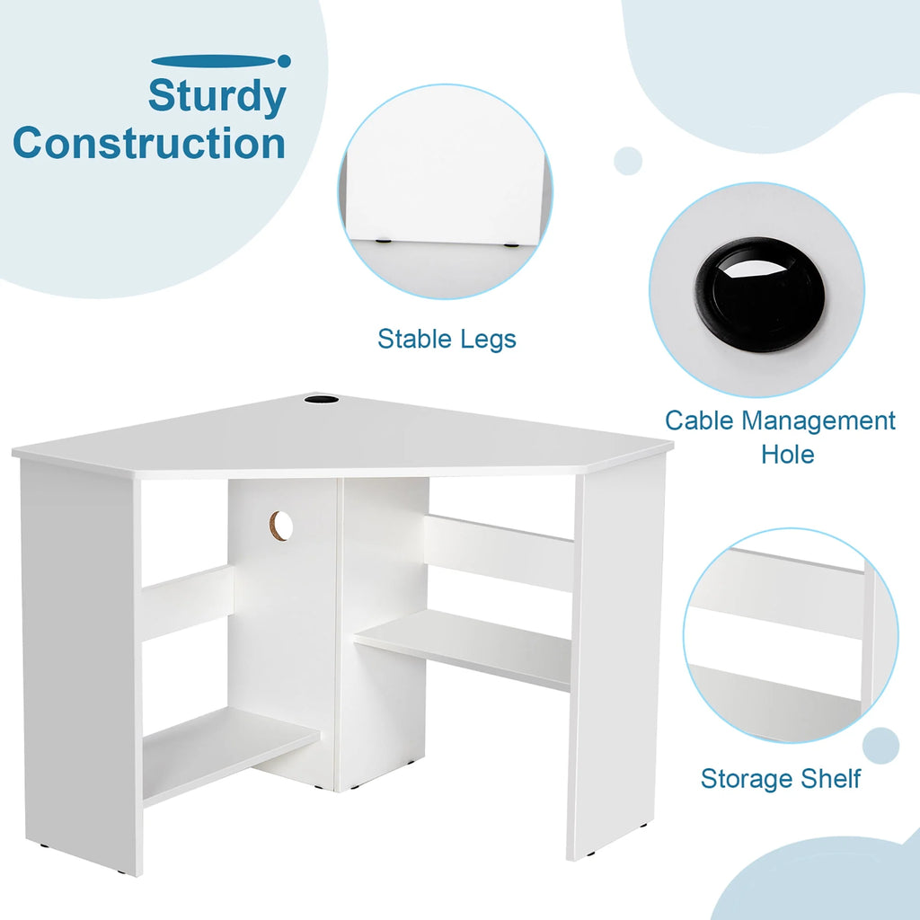 Corner Computer Desk with Storage Shelf F1846