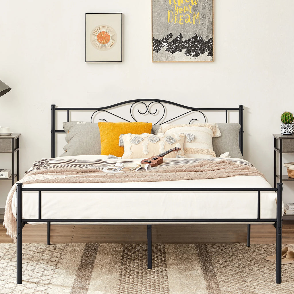 Queen Size Black Metal Platform Bed Frame with Headboard C1084