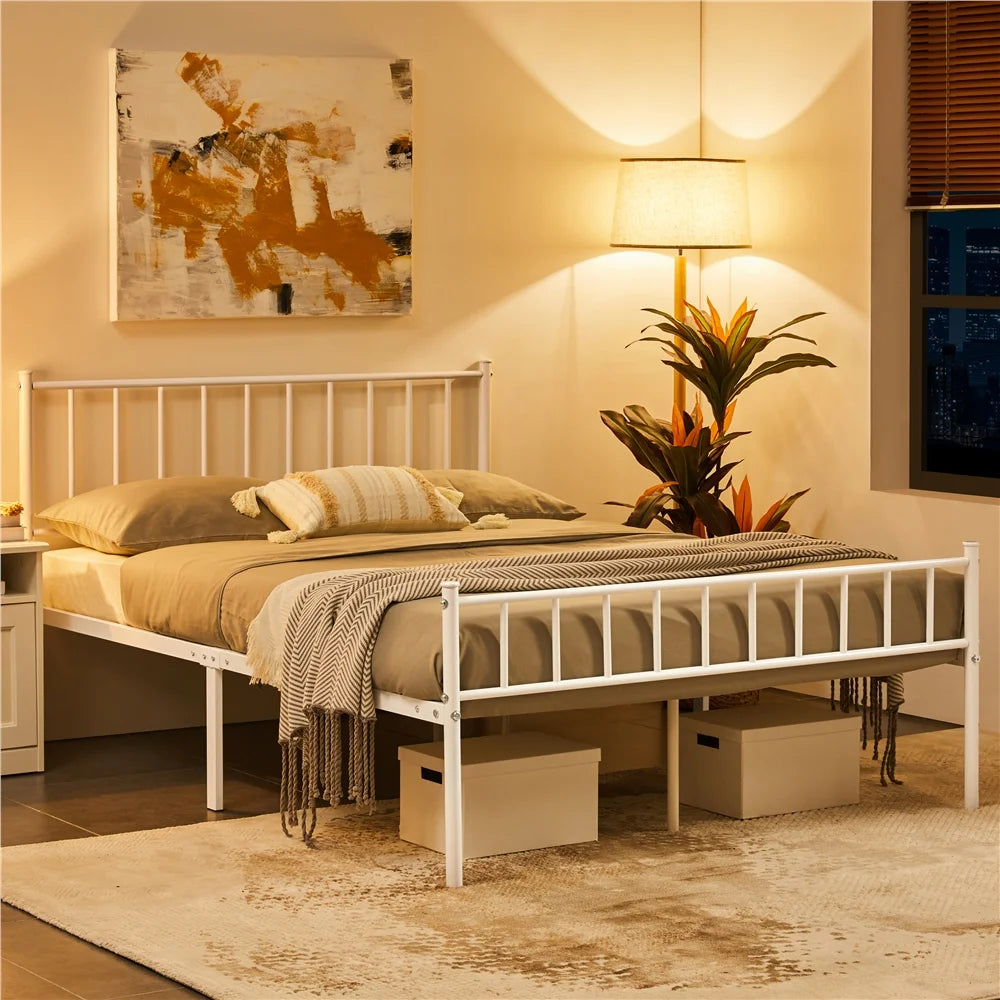 Queen Metal Bed Frame with Spindle Headboard and Footboard B902