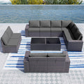 Brown 6 Pieces PE Rattan Wicker Sectional Sofa Set with Navy Blue Cushions and Tempered Glass Table V319402