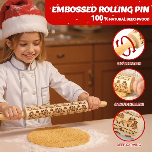 Wooden Embossed Rolling Pin with Snow Pattern N35664