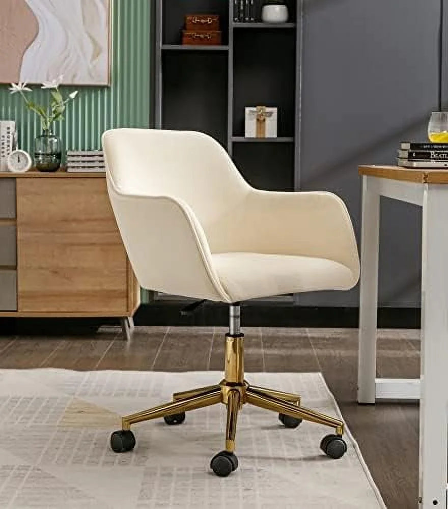 Velvet Desk Chair with Woven Backrest and Gold Base B748756