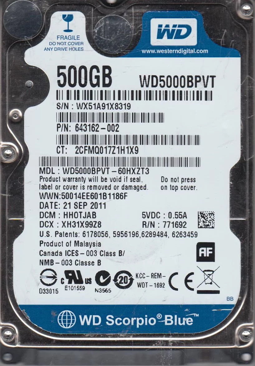 500GB SATA 2.5 Hard Drive T87091